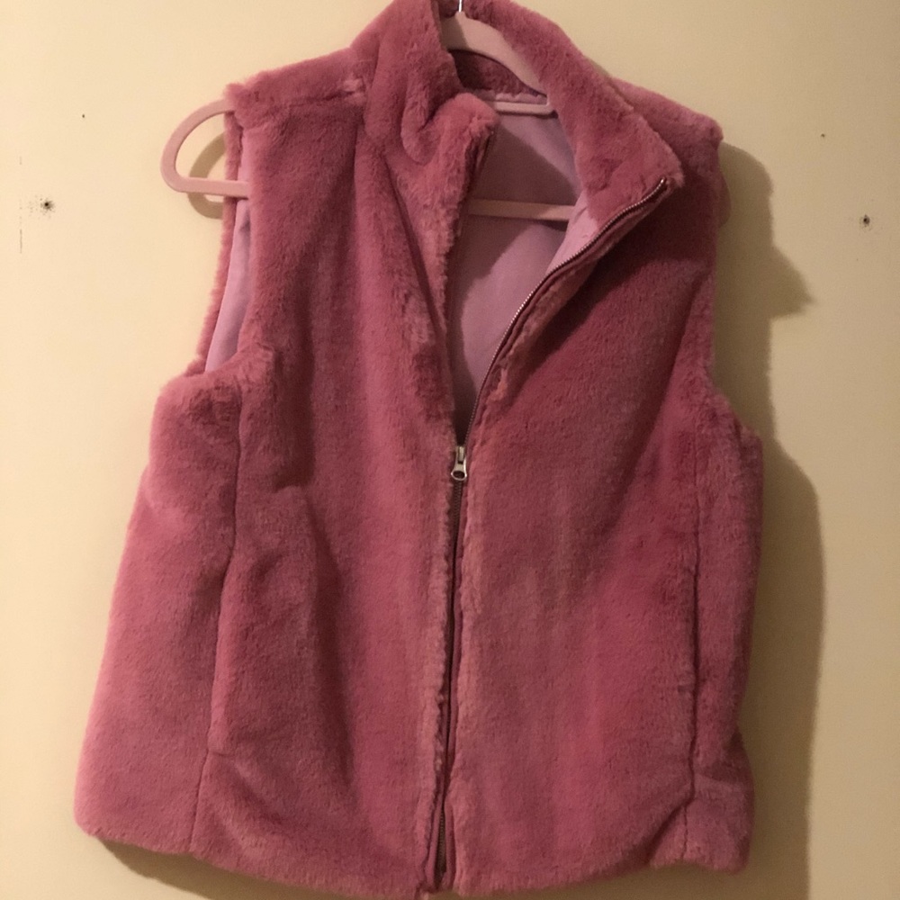 Size M pink furry vest from J crew